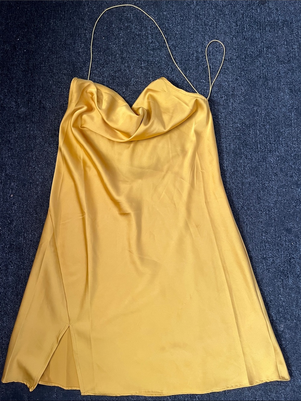 Slip Cowl Neck Mini Dress in Mustard Yellow